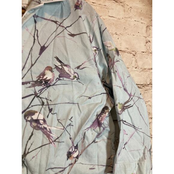 The Cat's Pajamas Flannel Pajama Set Womens Medium Blue Bird Print Winter Scene - Picture 8 of 15